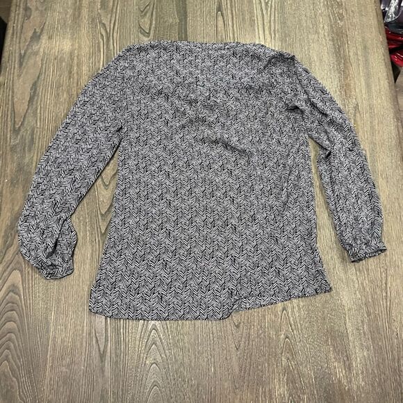 Laundry by Shelli Segal Blouse Long Sleeve V-Neck Printed Black White Size XS - Picture 4 of 4